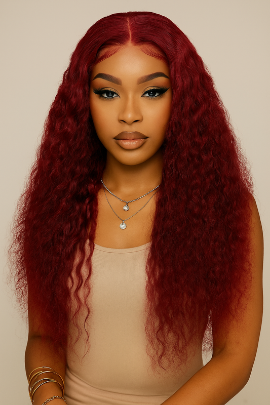 Perruque HD 13x4 Lace Front 99J – Cheveux Bouclés, Bordeaux, 100 % Humains, Pré-épilée
