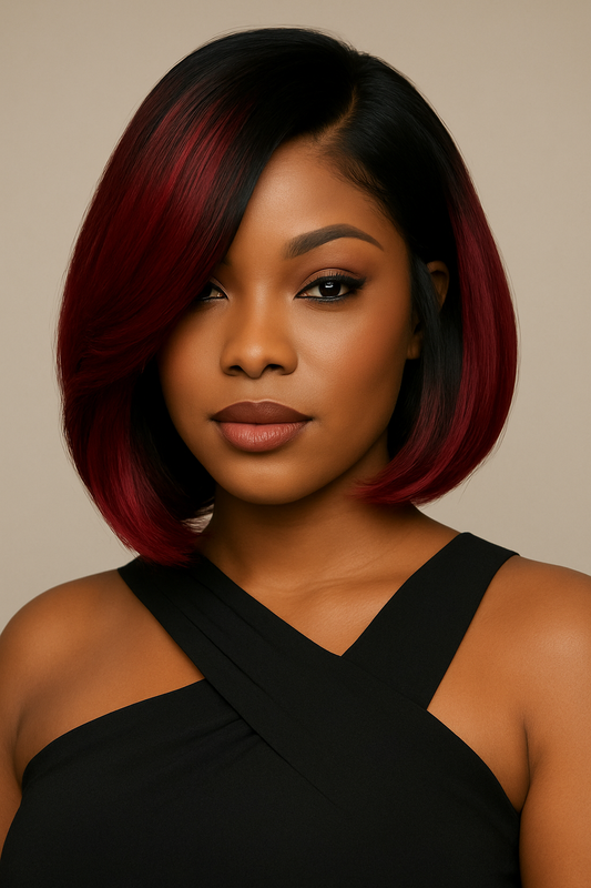 Perruque Rouge Ombre 99J – Bob Court Glueless | Pixie Cut Cheveux 100% Humains