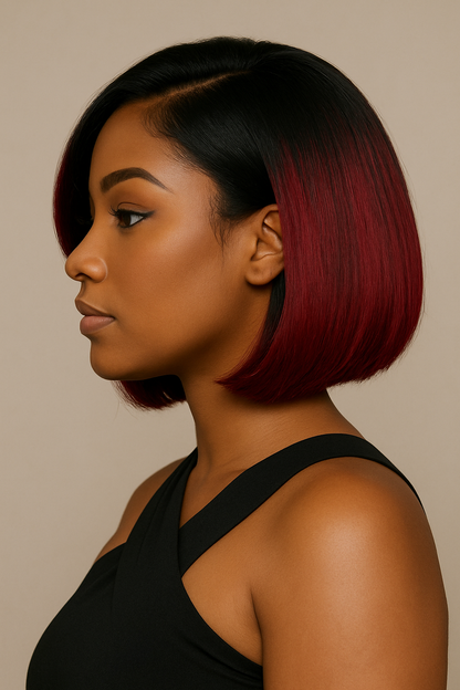 Perruque Rouge Ombre 99J – Bob Court Glueless | Pixie Cut Cheveux 100% Humains
